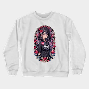 Anime flower girl on valentine's day Crewneck Sweatshirt